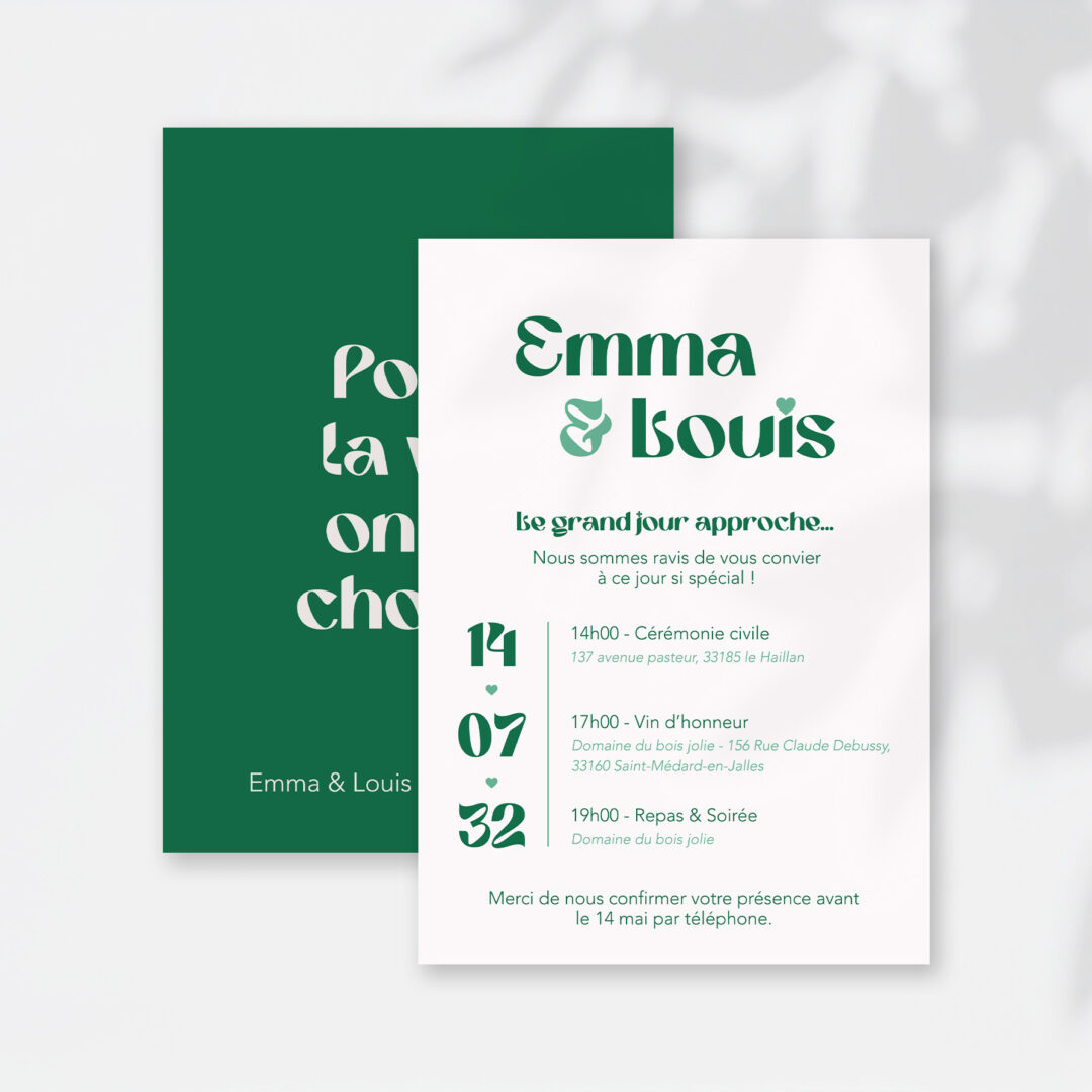 faire-part moderne mariage format A5 recto verso